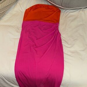 SHEIN Strapless Dress in Orange and Pink